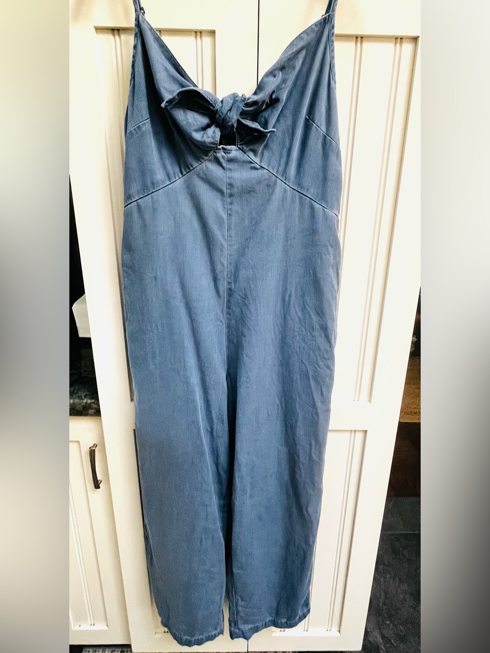 Old Navy Light Blue Wide Legged Smocked Overalls with Tie Detail with Pockets  M